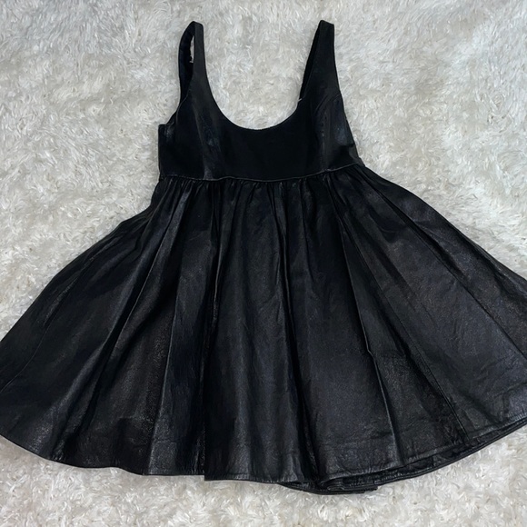 H&M Divided Exclusive genuine leather bow babydoll black dress size 4